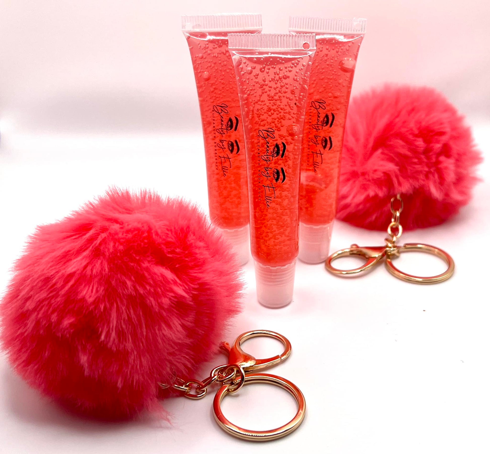 Accessories, Key Chain Puff Ball With 2 Lipgloss